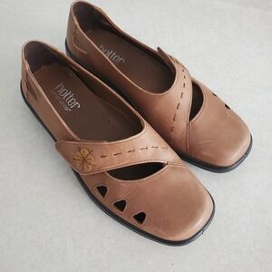 Hotter Comfort Concept Bliss Brown Leather Floral‎ Slip On Shoes Velcro 8.5